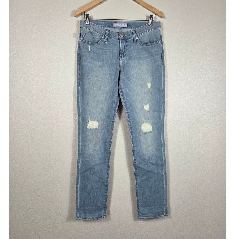 Rock & Republic Woman's Berlin Distressed Straight Leg Jeans Size 8 Light Wash